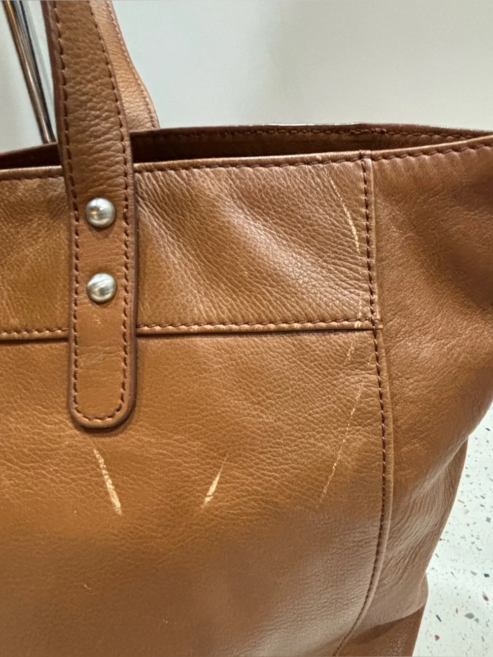 Vintage Fossil Cognac Brown Leather Tote